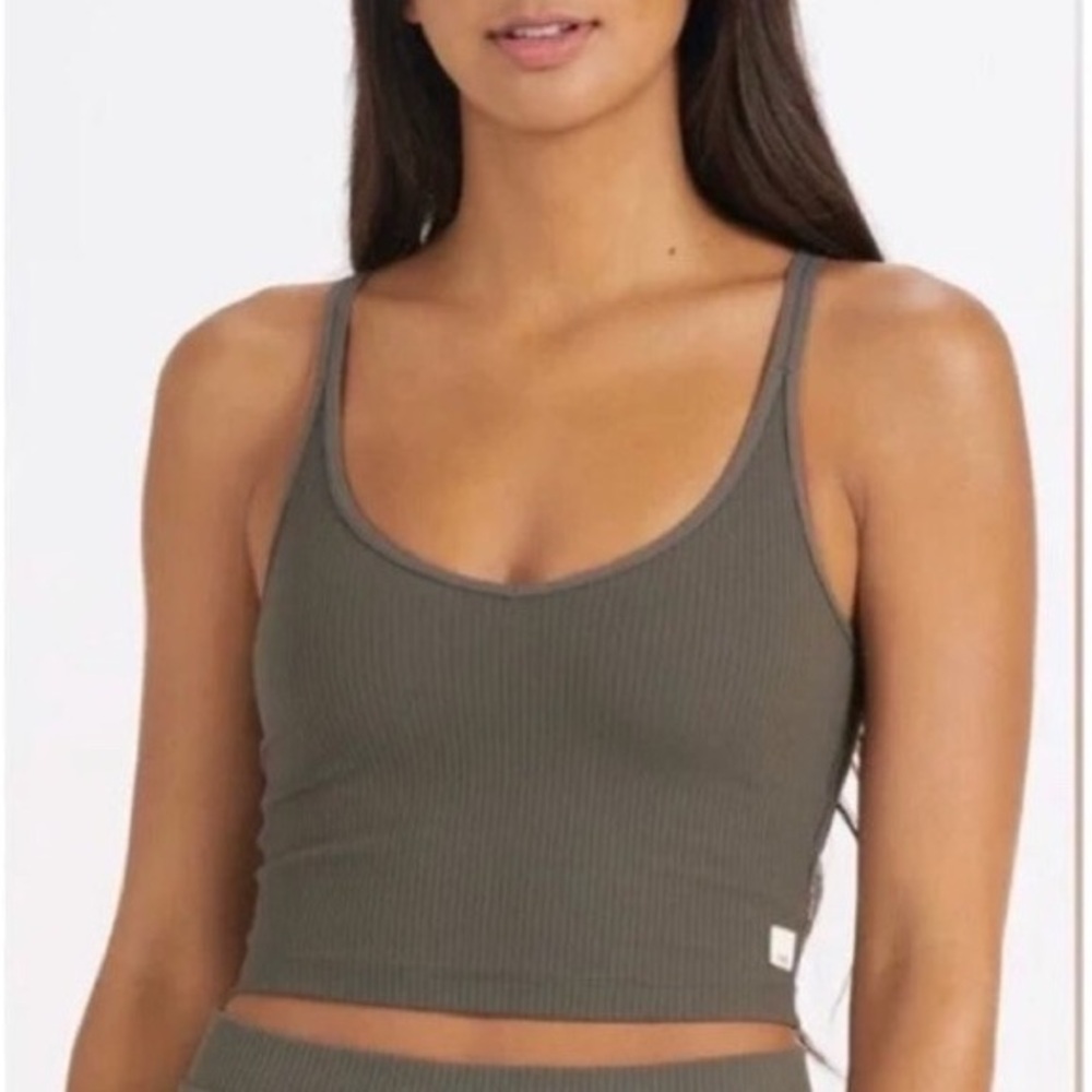 Vuori Olive Green Ribbed Crop Tank Top